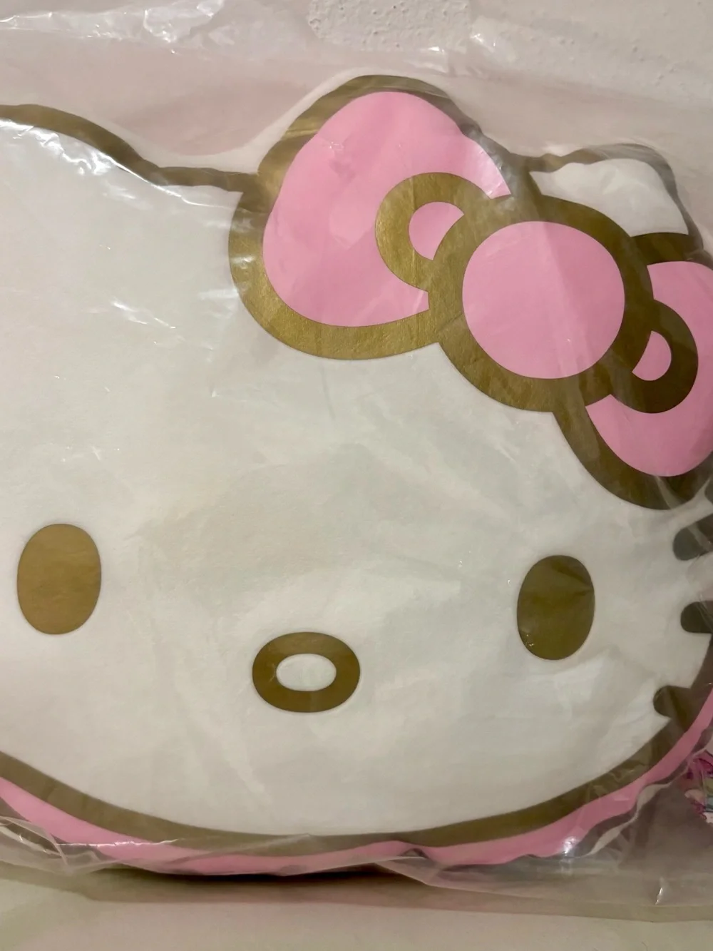 Hello Kitty Café Plush Face Cushion in Light Pink with Gold Logo